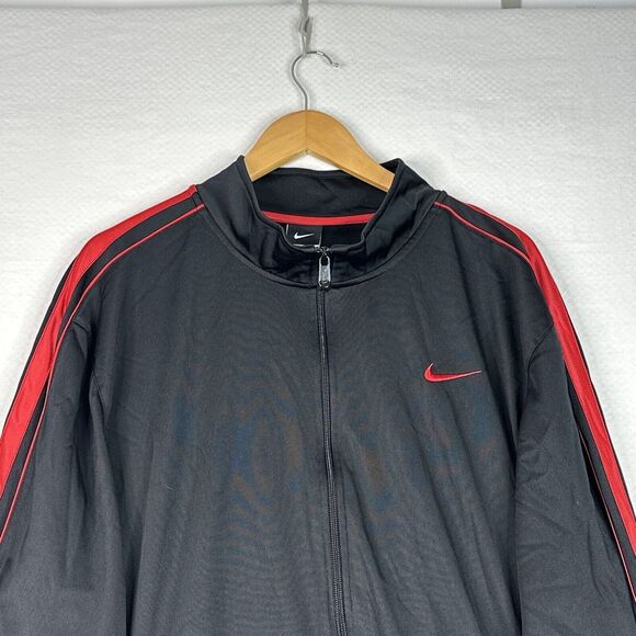 Nike Men's Athletic Jacket Sz XL Black Red Stripe‎ Mock Neck Full Zip Logo Lined - Picture 2 of 12